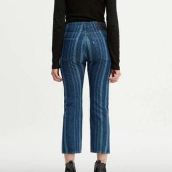 NWT Levi's Made & Crafted Blue Striped Denim Slim Crop Jeans, Size 24 - Picture 1 of 8
